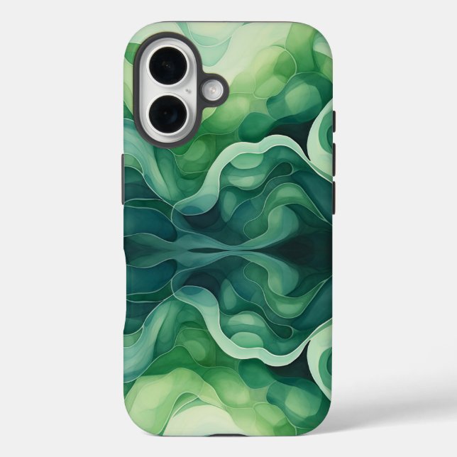 Coque Pour iPhone 16 Abstrait Green Waves Apple iPhone 16 Tough Coque (Verso)