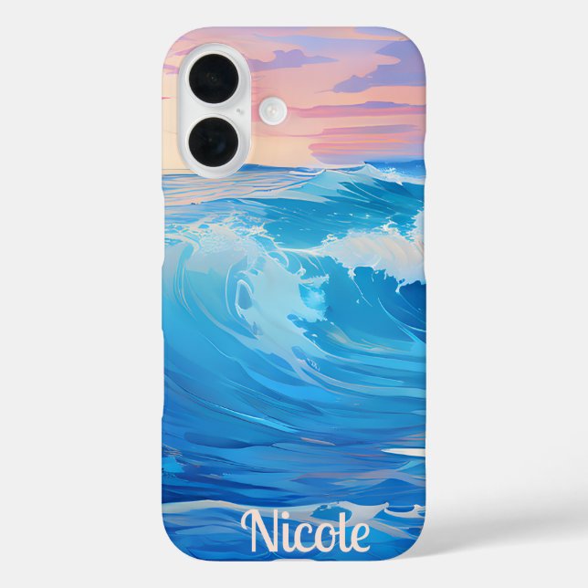 Coque Pour iPhone 16 Blue Waves at Sunset iPhone / coque ipad (Verso)