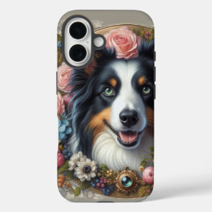 Coque Pour iPhone 16 Bordure rose rose Collie iPhone / coque ipad
