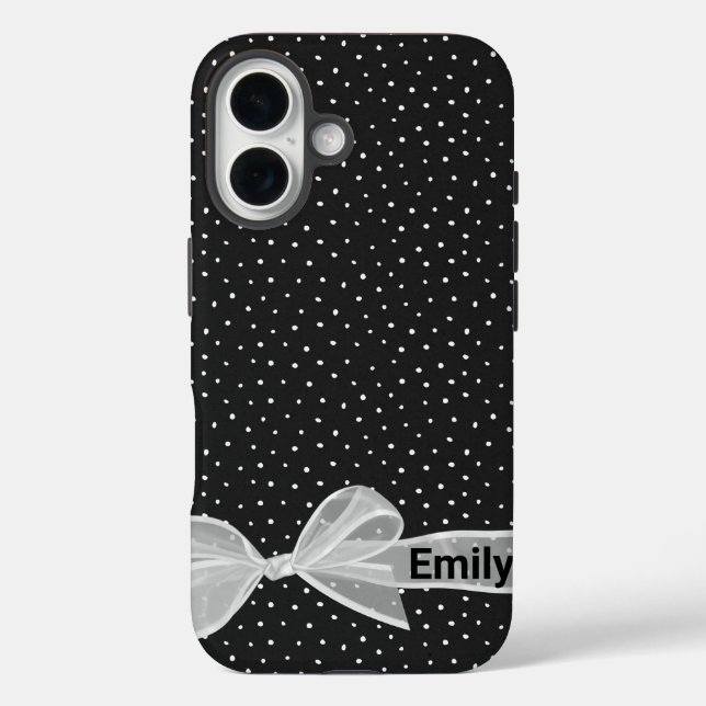 Coque Pour iPhone 16 Bow blanc avec nom sur Dots iPhone / coque ipad (Verso)