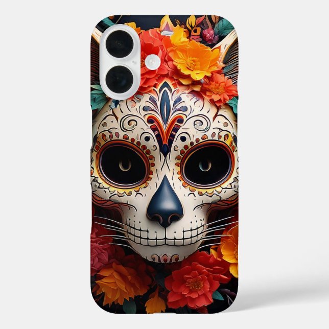 Coque Pour iPhone 16 Chat crâne sucre avec Fleurs iPhone / coque ipad (Verso)