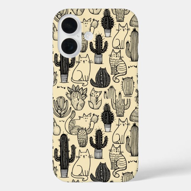 Coque Pour iPhone 16 Chats et cactus drôle iPhone / coque ipad (Verso)