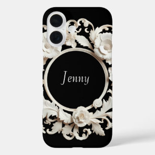 Coque Pour iPhone 16 coque Iphone 16 cadre de fleurs en papier noir et 