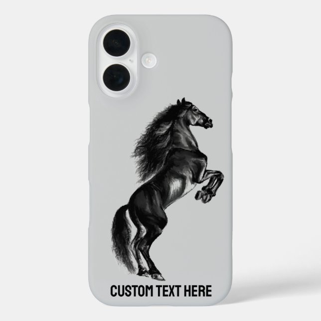 Coque Pour iPhone 16 Coque iphone à cheval sauvage dressé avec texte pe (Verso)