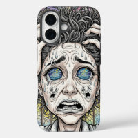 Coque iphone de visage surréaliste psychédélique -