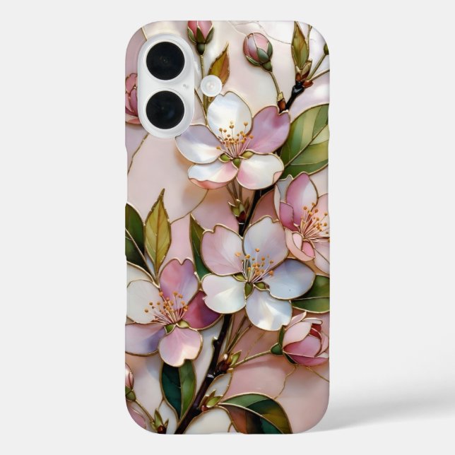 Coque Pour iPhone 16 Coque iPhone Fleur de Cerisier Vitrail Floral (Verso)