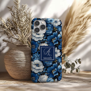 Coque Pour iPhone 16 Coque iPhone Fleurs Navy Élégant Design Floral Ble
