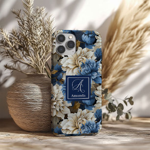 Coque Pour iPhone 16 Coque iPhone Fleurs Navy Luxe Revêtement Floral Bl