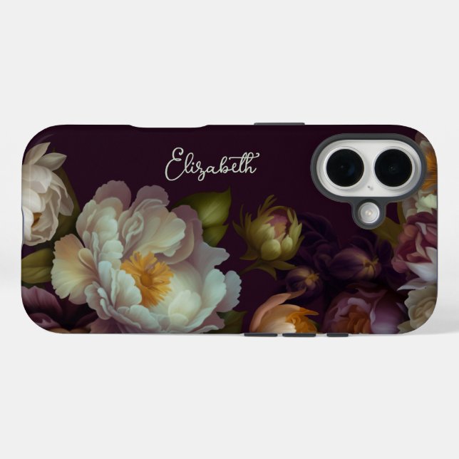 Coque Pour iPhone 16 Coque iphone floral foncé personnalisé (Verso (horizontal))