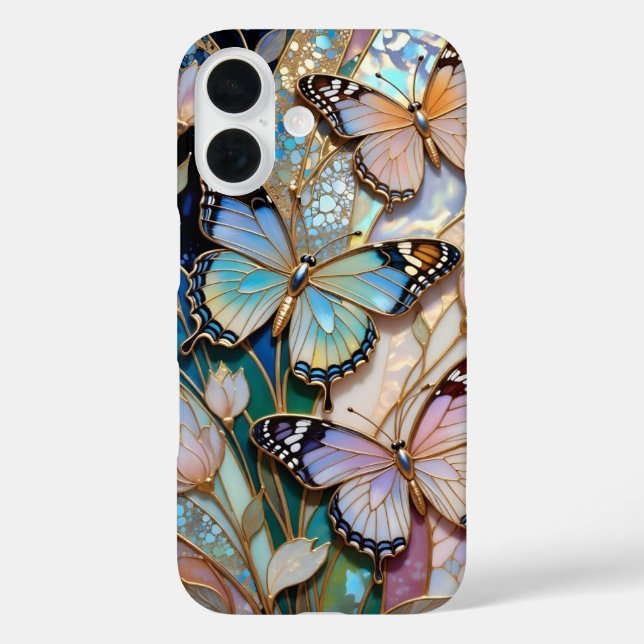 Coque Pour iPhone 16 Coque iPhone Papillon Vitrail Floral (Verso)