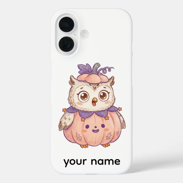 Coque Pour iPhone 16 Coque iPhone personnalisée Chouette Citrouille Hal (Verso)