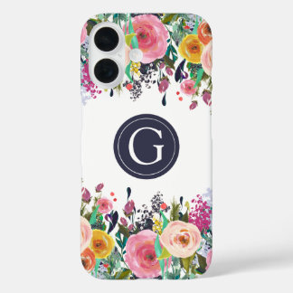 Coque Pour iPhone 16 Coque iphone pomme Monogramme Floral Peint