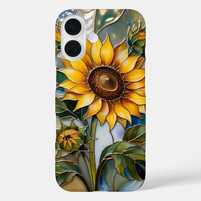 Coque Pour iPhone 16 Coque iPhone Tournesol Vitrail Fleur Jaune (Verso)