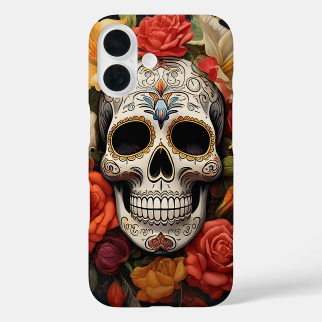 Coque Pour iPhone 16 Crâne sucre Floral iPhone / coque ipad (Verso)