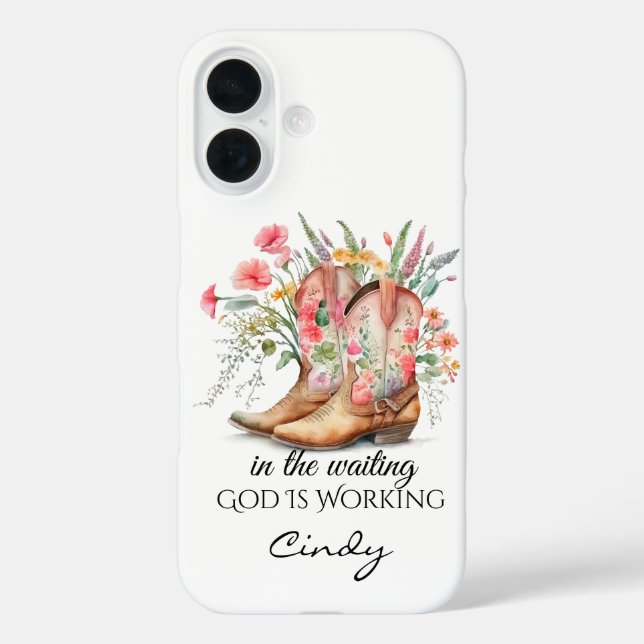 Coque Pour iPhone 16 Dans l'attente Dieu travaille | Coque iPhone 16 (Verso)