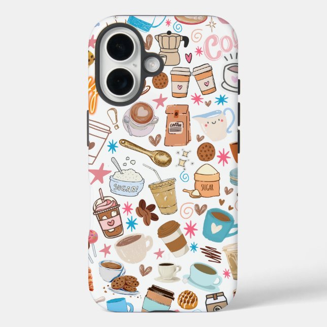 Coque Pour iPhone 16 Doodle de café Lover iPhone / coque ipad (Verso)
