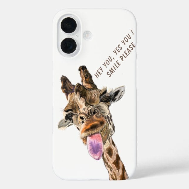 Coque Pour iPhone 16 Drôle coque iphone Giraffe - Texte personnalisé (Verso)