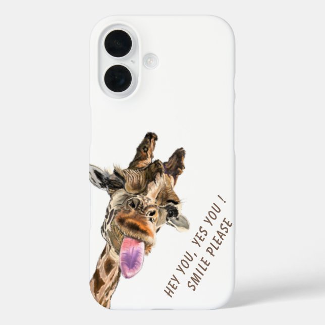 Coque Pour iPhone 16 Drôle coque iphone Giraffe - Texte personnalisé (Verso)