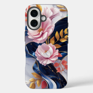 Coque Pour iPhone 16 Élégant coque iphone en marbre de la Marine Floral