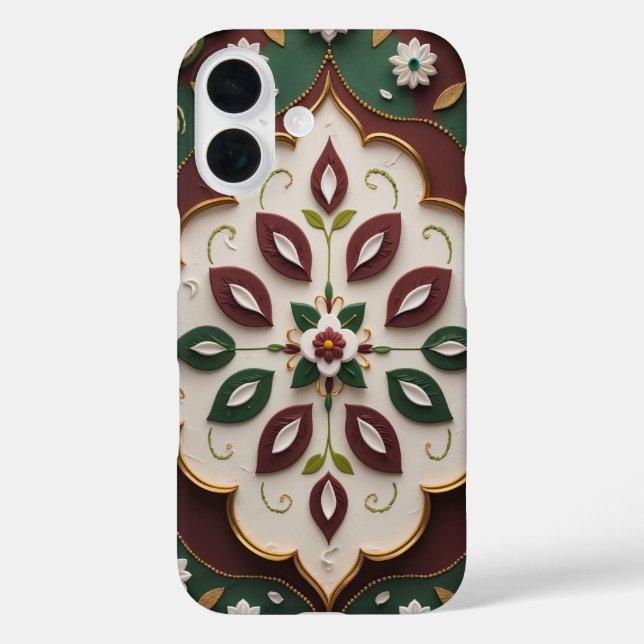 Coque Pour iPhone 16 Élégant coque iphone floral Kolam inspiré par Rang (Verso)