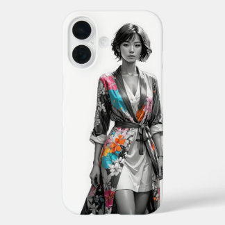 Coque Pour iPhone 16 Élégant Floral Kimono iPhone 16 Coque