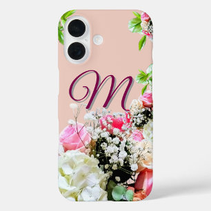 Coque Pour iPhone 16 Élégant Floral Monogrammed iPhone / coque ipad
