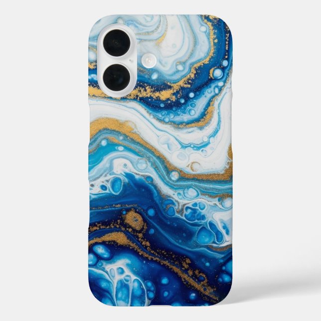 Coque Pour iPhone 16 Elégant Fluid Art iPhone 16 Coque - Abstrait Blue (Verso)