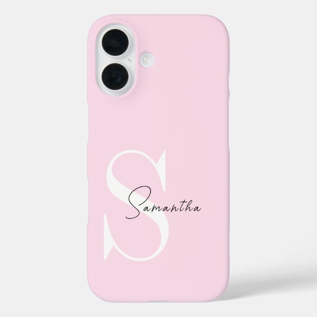 Coque Pour iPhone 16 Élégant Pastel Pink Monogram coque iphone (Verso)