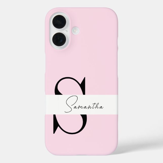 Coque Pour iPhone 16 Élégant Pastel Pink Monogram coque iphone (Verso)