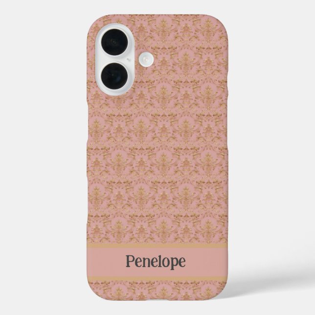 Coque Pour iPhone 16 Elégant rose et or Damask iPhone / coque ipad (Verso)