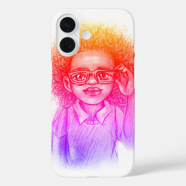 Coque Pour iPhone 16 Fille avec lunettes, coque iphone (Verso)