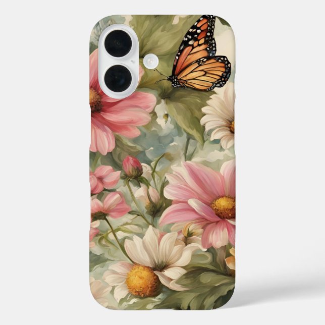 Coque Pour iPhone 16 Fleurs et papillon travail d'art iPhone / coque ip (Verso)
