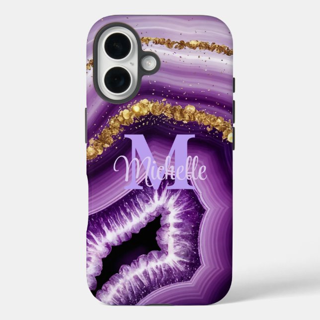 Coque Pour iPhone 16 Glam Purple Agate Geode iPhone 16 Tough Coque (Verso)