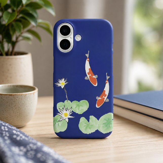 Coque Pour iPhone 16 Koi Pond Blue iPhone 16 à peine Coque (Zen Koi Blue iPhone Case)