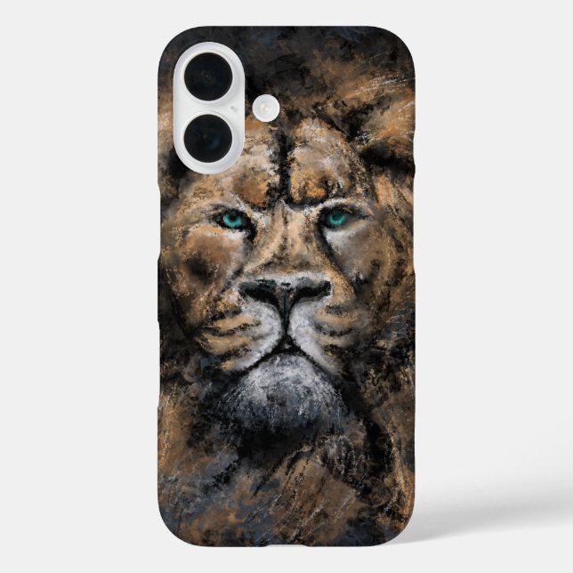 Coque Pour iPhone 16 Lion coque iphone aux yeux verts (Verso)