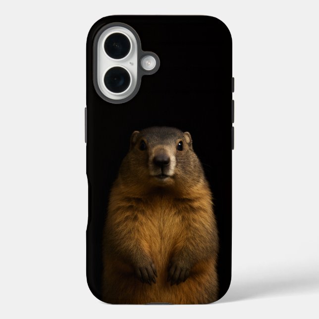 Coque Pour iPhone 16 Marron 4 Luxe coque iPhone 16 Mate, Marmotte Fluff (Verso)