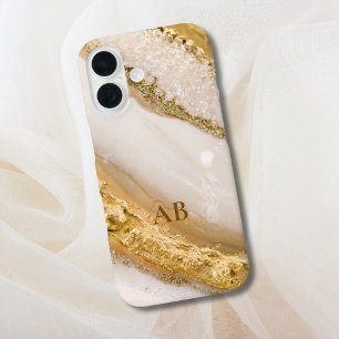 Coque Pour iPhone 16 Monogramme personnalisé coque iphone en marbre dor
