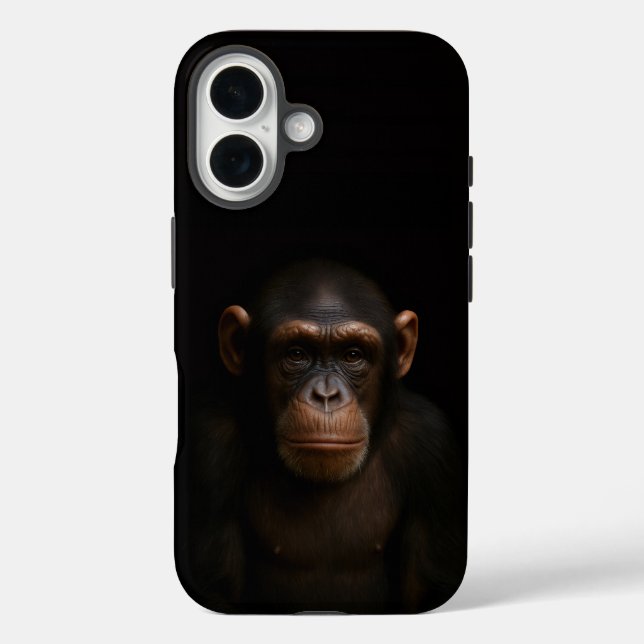 Coque Pour iPhone 16 Noir 4 Luxe Coque iPhone 16 Mate, Chimpanzé Serein (Verso)
