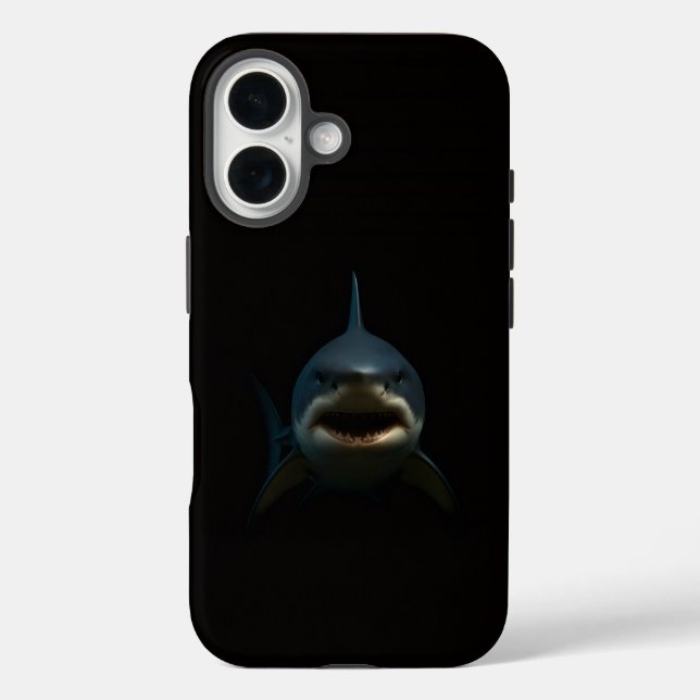 Coque Pour iPhone 16 Noir 4 Luxe coque iPhone 16 Mate, Grand Requin Bla (Verso)