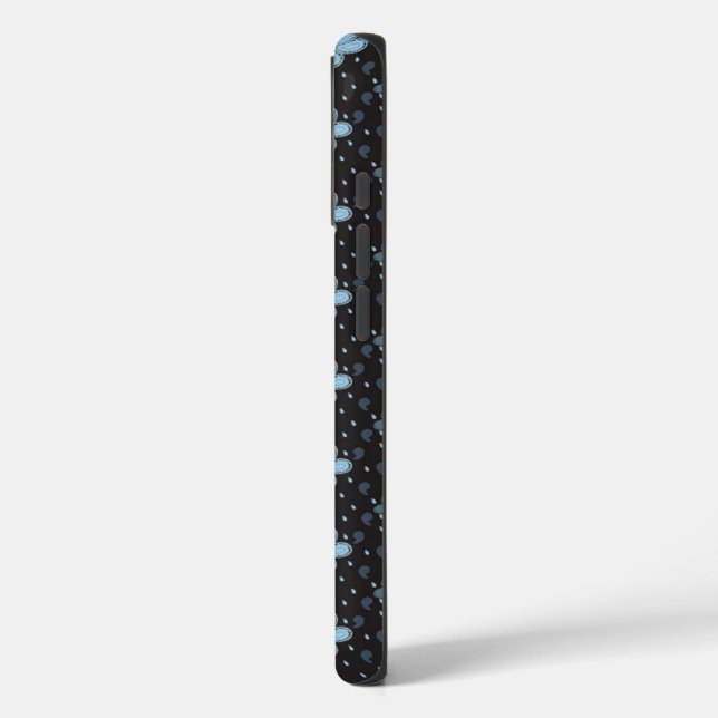Coque Pour iPhone 16 Noir avec Blue Paisley Flowers iPhone 16 Coque (Verso / Gauche)