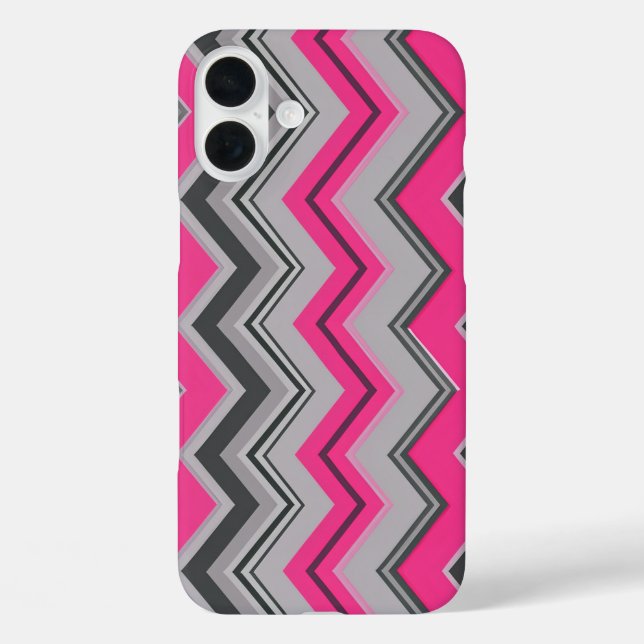 Coque Pour iPhone 16 Plus Coque iphone de design rose et gris Chevron (Verso)