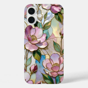Coque Pour iPhone 16 Plus Coque iPhone Fleur Rose Élégant Vitrail