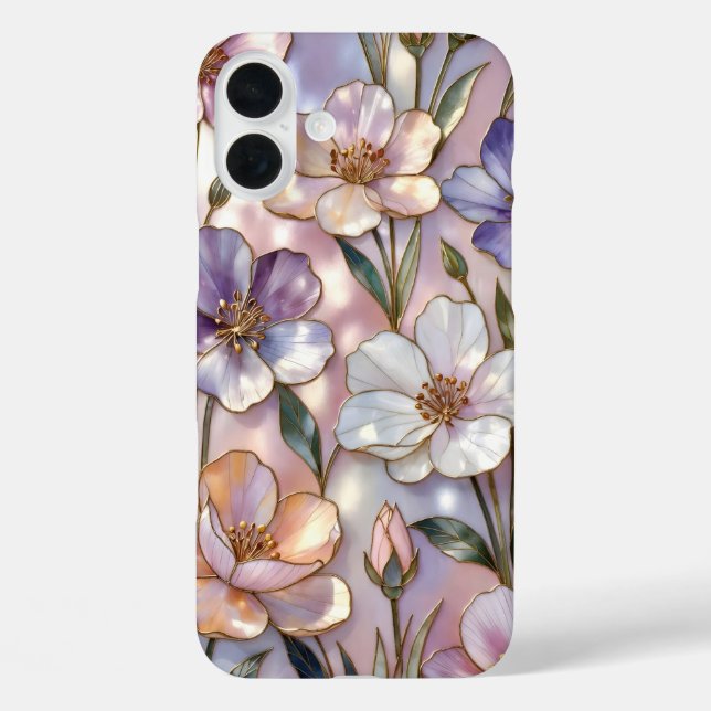 Coque Pour iPhone 16 Plus Coque iPhone Fleur rose vitrail Élégant (Verso)