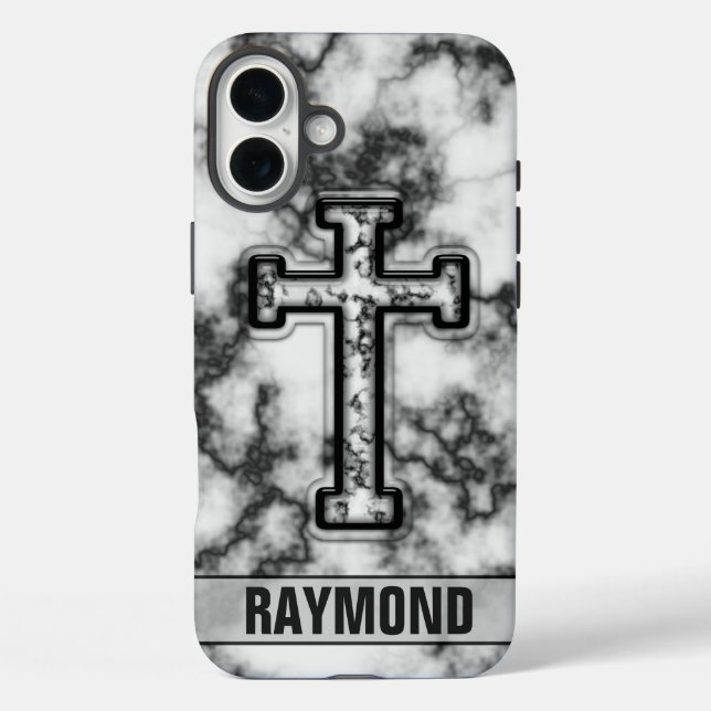 Coque Pour iPhone 16 Plus Coque iphone personnalisé de la croix de marbre (Verso)