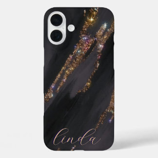 Coque Pour iPhone 16 Plus Coque Monogrammé Black Gold moderne - Mate iPhone