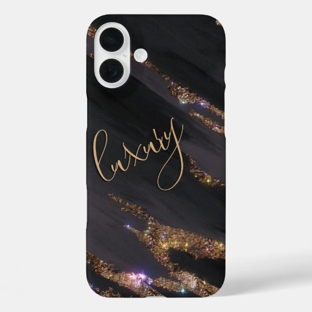 Coque Pour iPhone 16 Plus Coque Monogrammé Black Gold moderne - Mate iPhone (Verso)