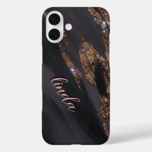Coque Pour iPhone 16 Plus Coque Monogrammé Black Gold moderne - Mate iPhone