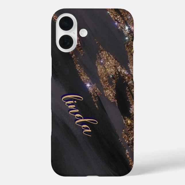 Coque Pour iPhone 16 Plus Coque Monogrammé Black Gold moderne - Mate iPhone (Verso)