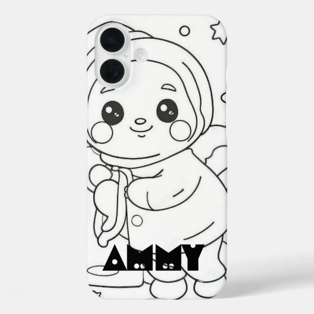 Coque Pour iPhone 16 Plus Coque monogramme de dessin animé - Mate iPhone (Verso)