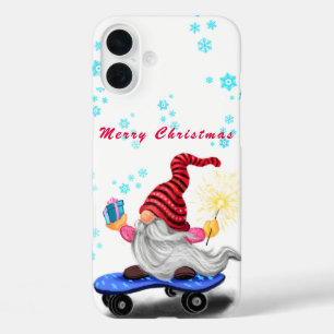 Coque Pour iPhone 16 Plus Gnome avec Skateboard coque iphone de Noël